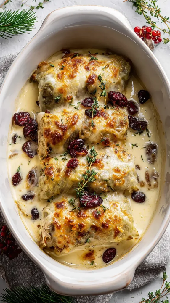 mushroom cabbage rolls in a serving dish