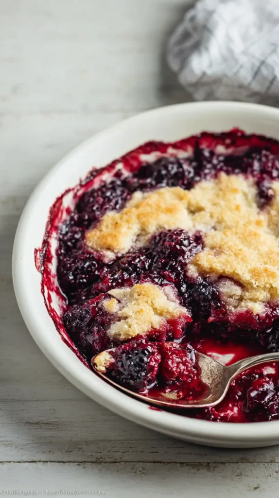 blackberry raspberry cobbler in a white dish