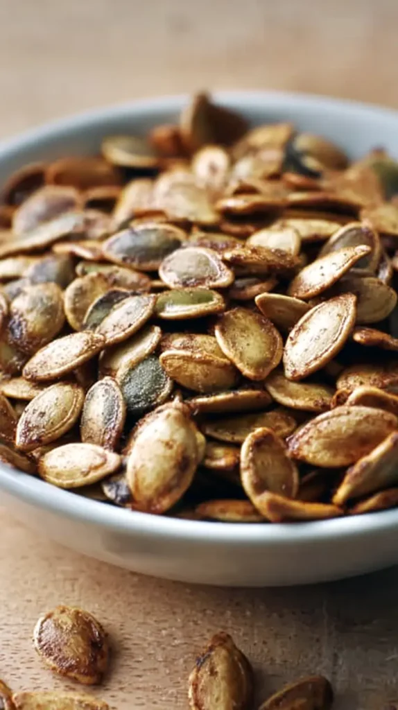 apple cider pumpkin seeds in a clear glass jar