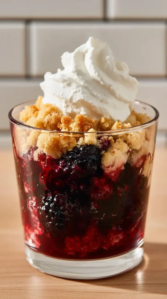 dessert in a clear glass with whipped cream on top