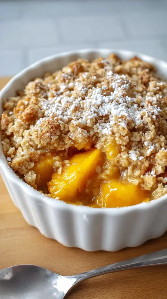 peach crumble in a ramekin