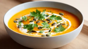 pumpkin carrot soup with pumpkin seeds