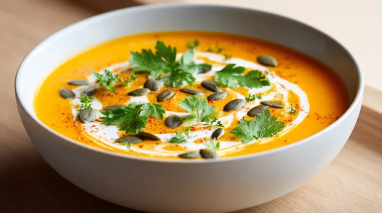 pumpkin carrot soup with pumpkin seeds