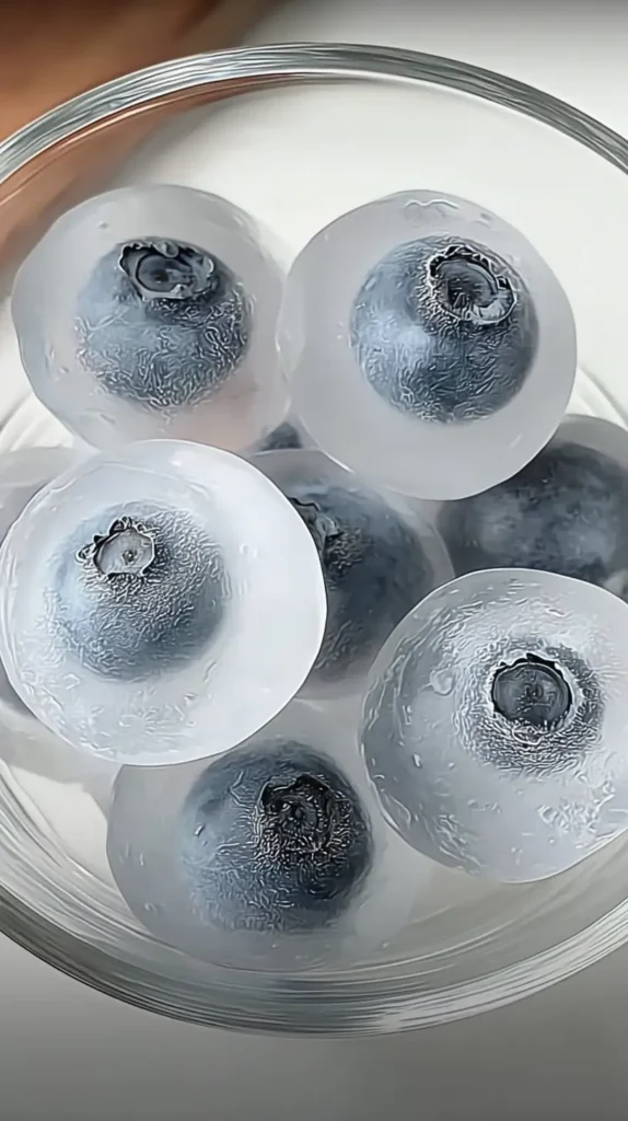 frozen round ice balls with blueberries inside