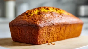 loaf of pumpkin bread on the counter