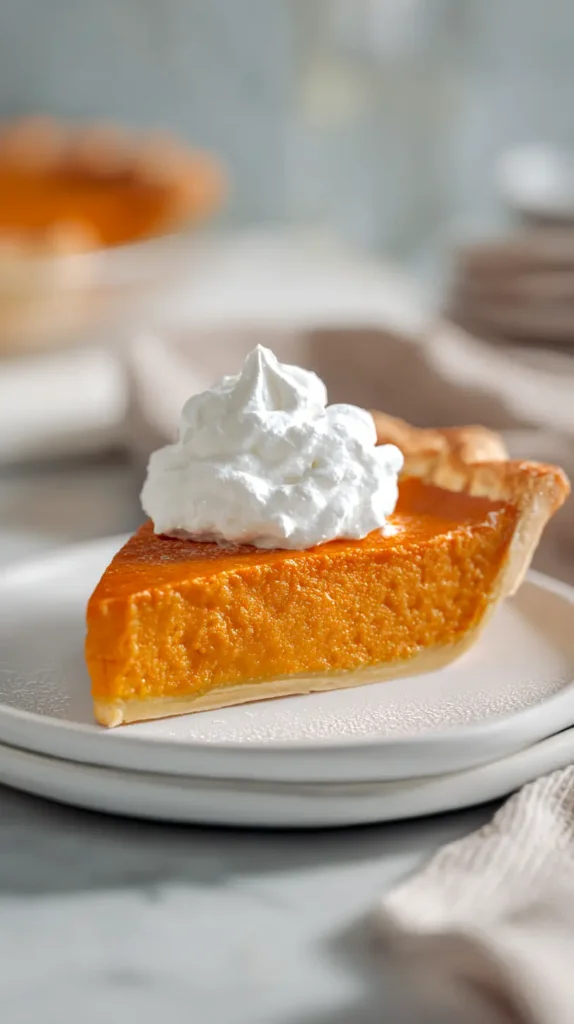 sweet potato pie with whipped cream dollop