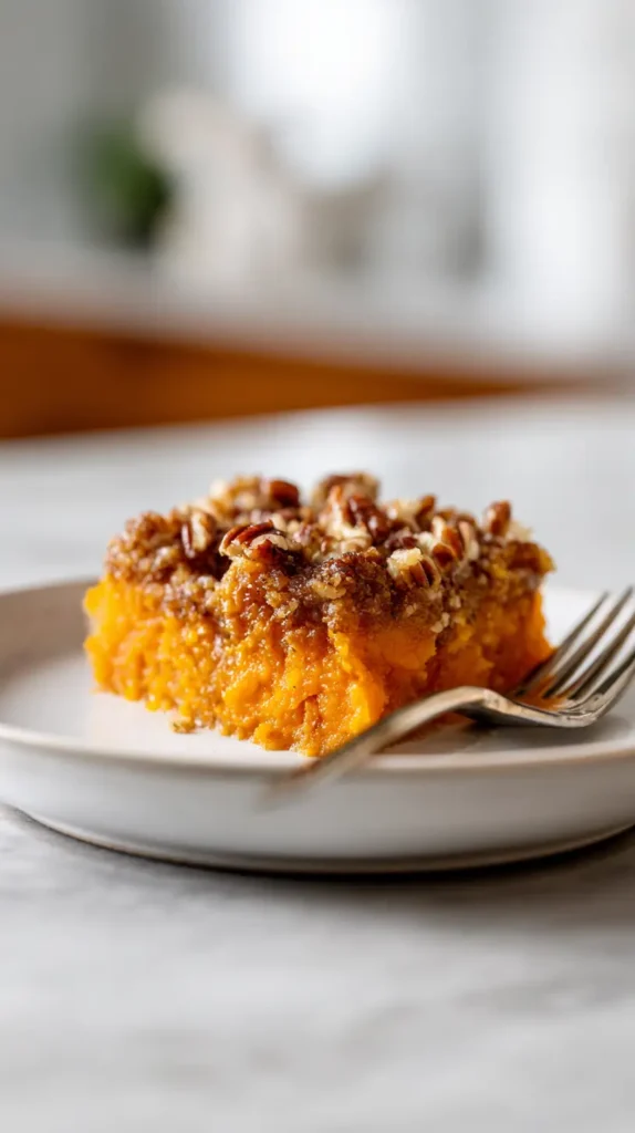 sweet potato casserole with brown sugar and pecan topping