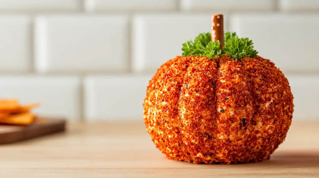 spicy pumpkin shaped cheeseball 