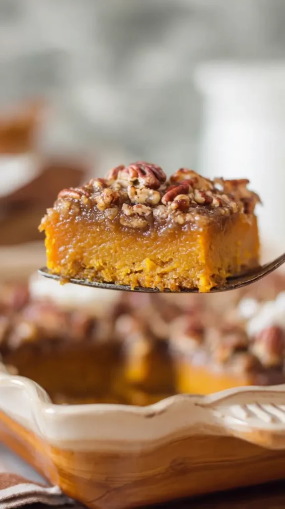 metal spatula serving upside-down pumpkin pie