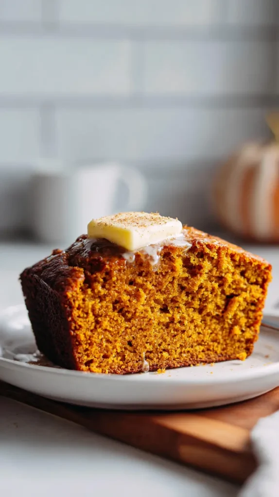 pumpkin bread slice with butter on top