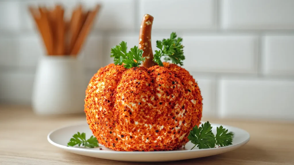 spicy pumpkin shaped cheeseball 