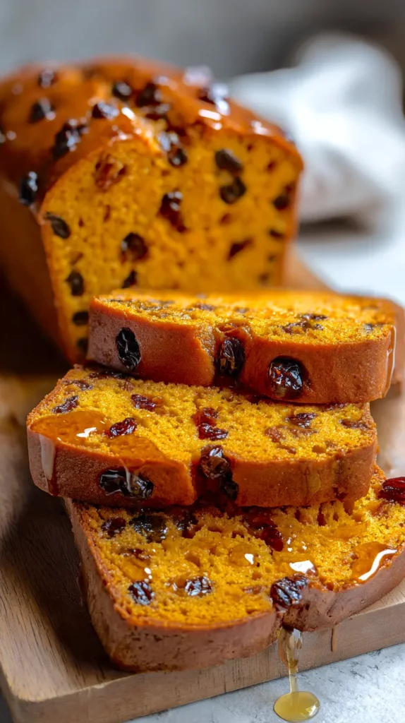 honey drizzled on pumpkin raisin bread