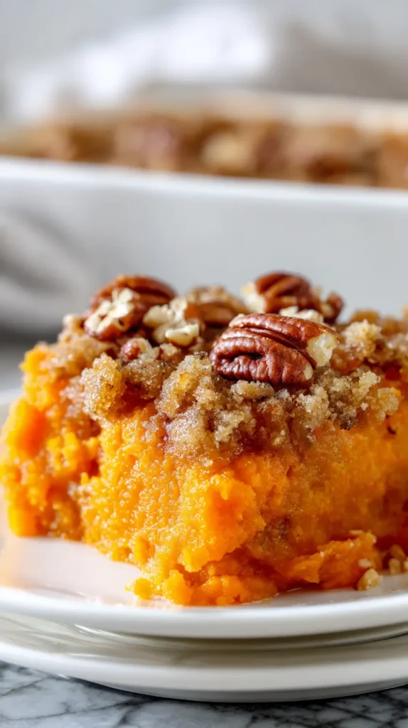 slice of sweet potato casserole