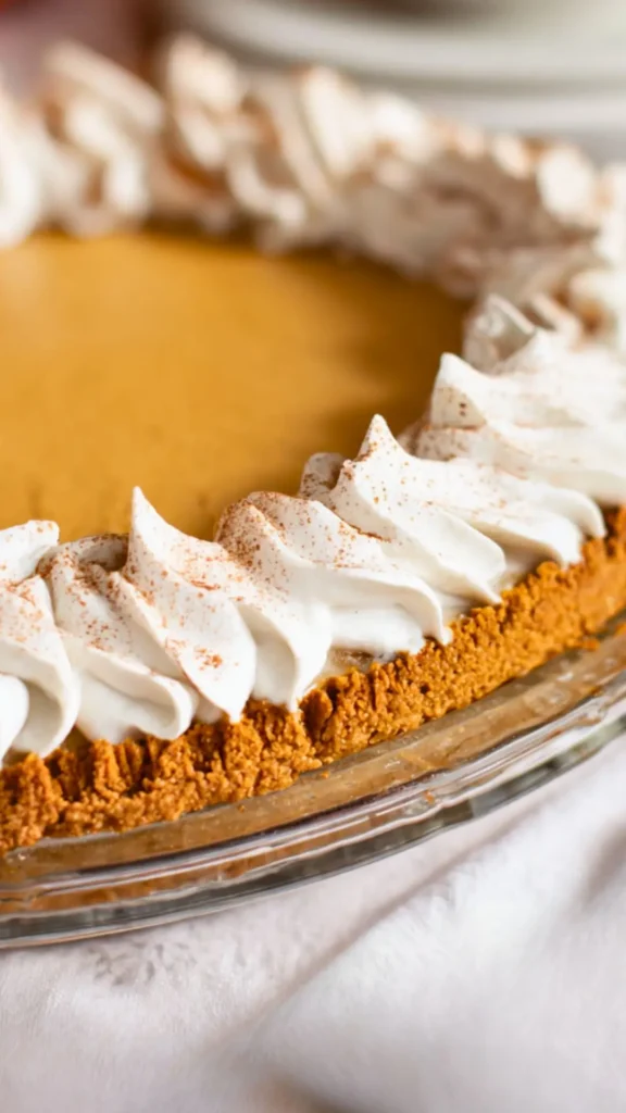 cookie butter pumpkin pie with whipped cream