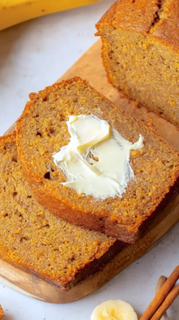pumpkin banana bread with butter