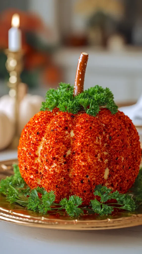 spicy pumpkin shaped cheeseball 