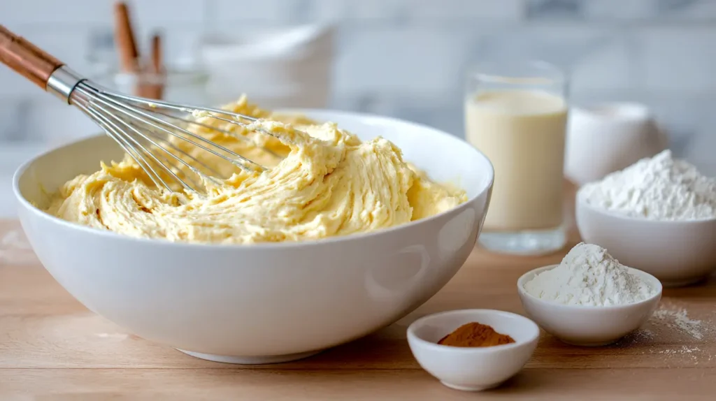 mixing batter in a bowl