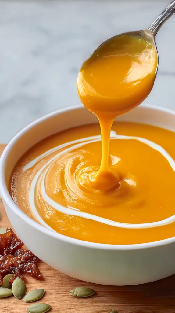 maple butternut squash soup with swirl of sour cream
