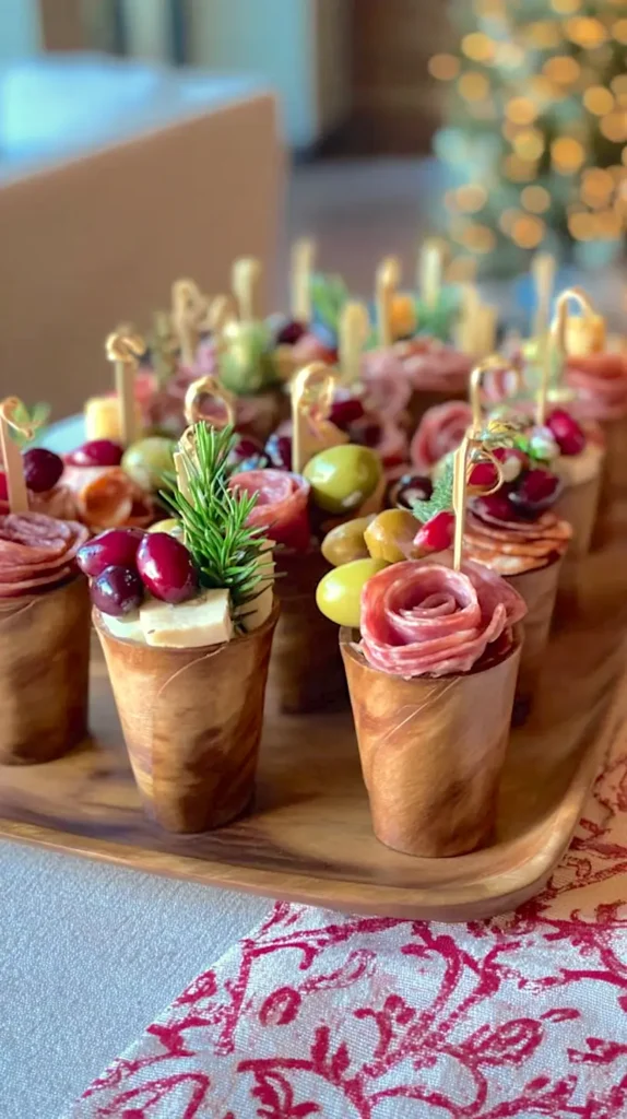 tray of charcuterie cups