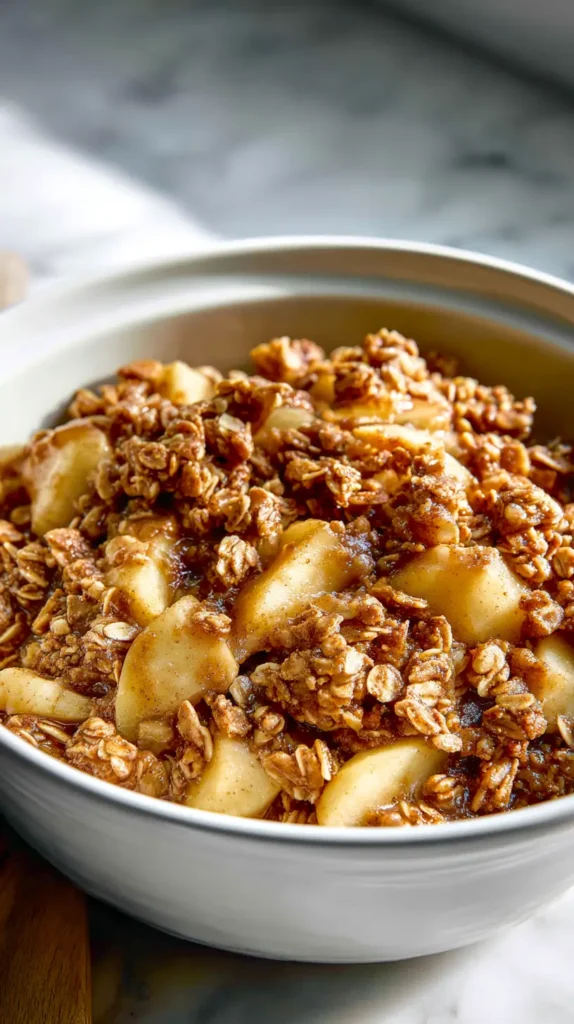 gingerbread apple crumble in a bowl