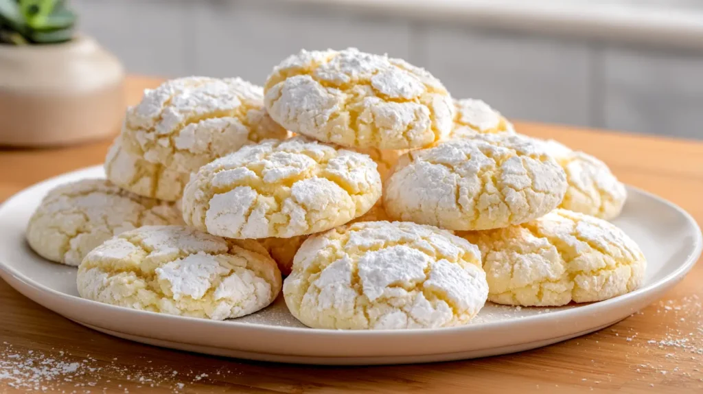 eggnog crinkle cookies on a white plate