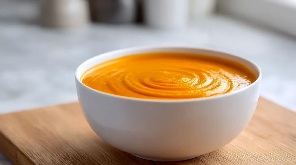 maple butternut squash soup, white bowl
