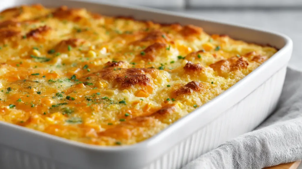 spicy corn casserole in baking dish