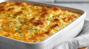 spicy corn casserole in baking dish