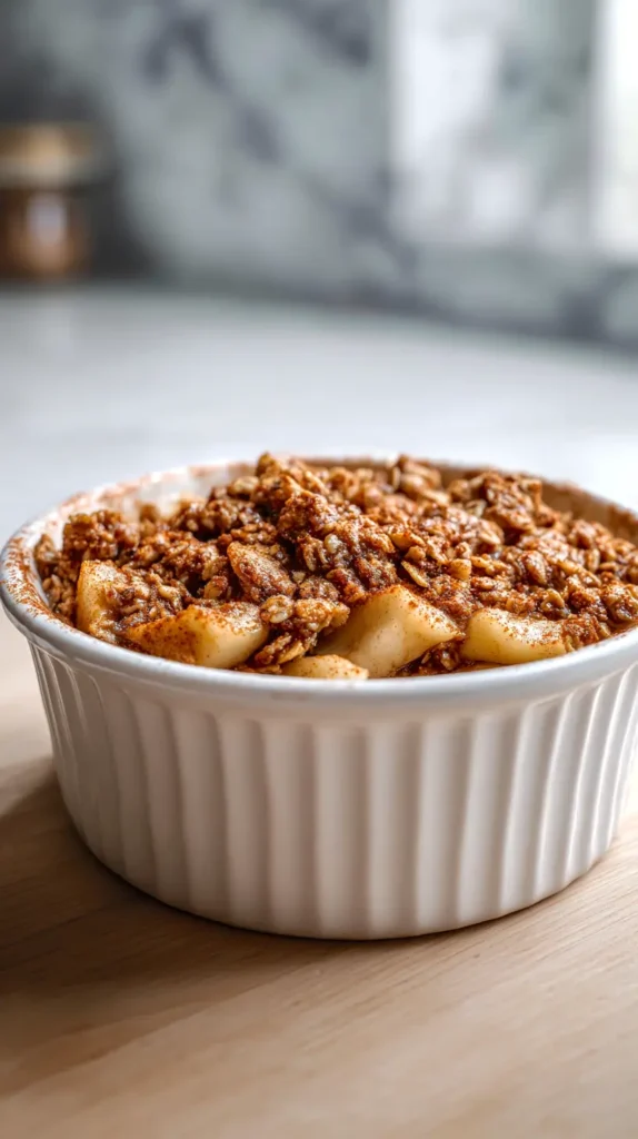 gingerbread apple crumble in small ramekin