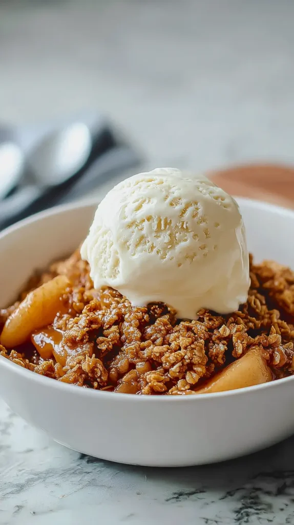 gingerbread apple crumble with ice cream scoop