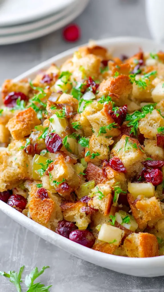cranberry apple stuffing, close-up