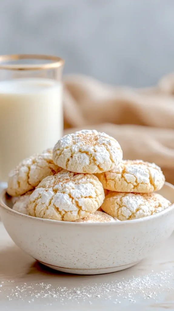 eggnog cookies in a white bowl next to an eggnog