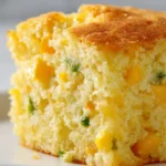 spicy corn casserole slice on white plate