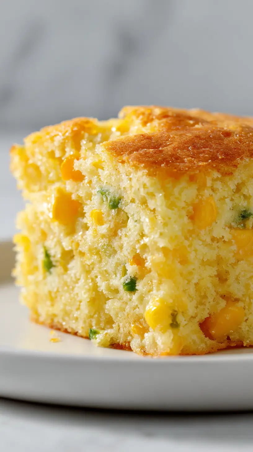 spicy corn casserole slice on white plate