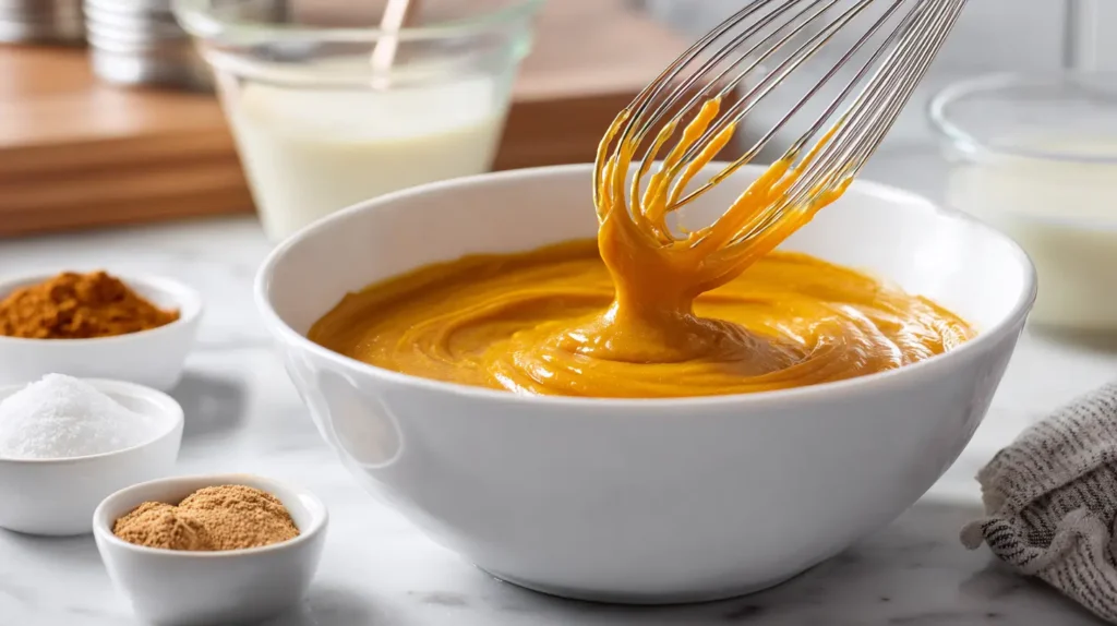 mixing batter with whisk