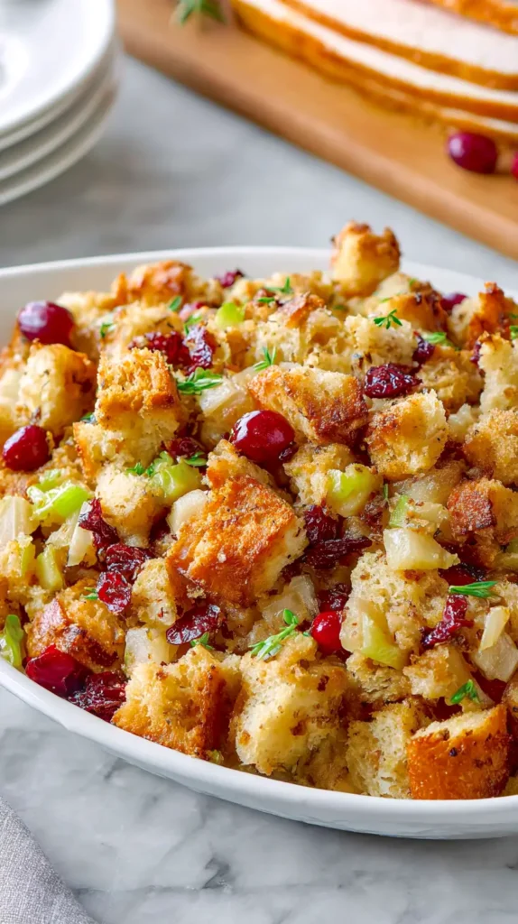 cranberry apple stuffing with sliced turkey
