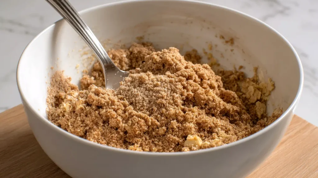 mixing ingredients in a white bowl