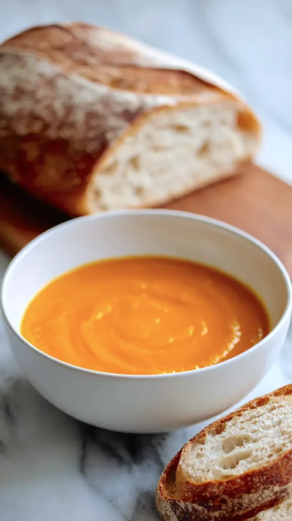 maple butternut squash soup next to load of bread