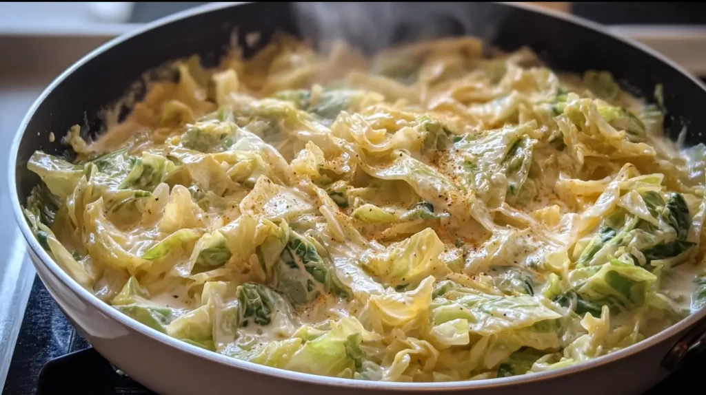 cabbage alfredo in the skillet