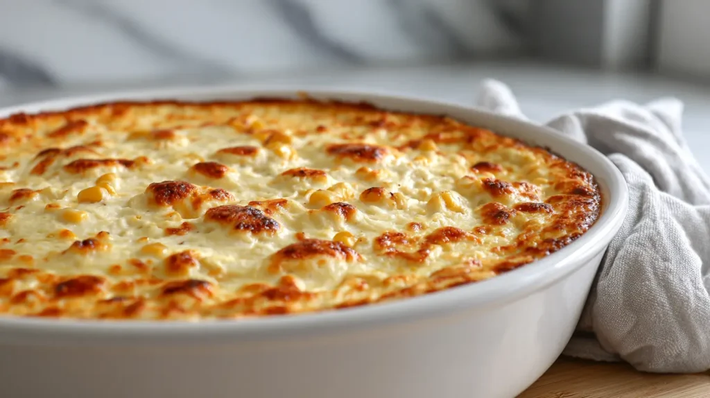corn dip in a white bowl