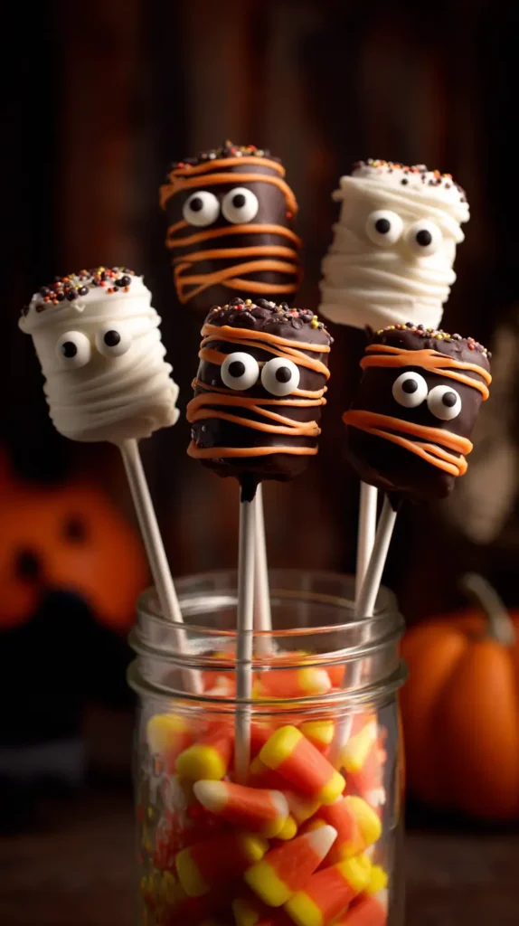 Halloween mummy marshmallow pops