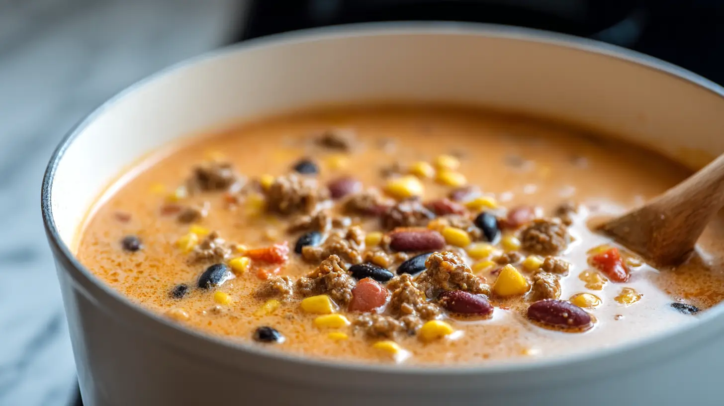 taco soup pot on on the stove burner