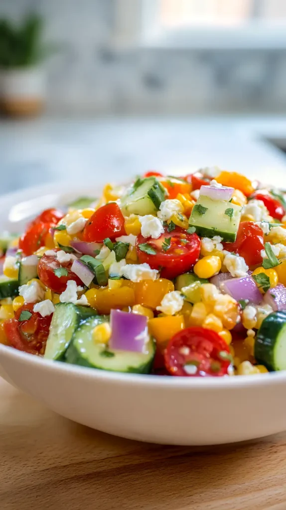 corn salad in a white bowl