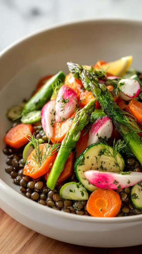 lentil bowl with roasted vegetables