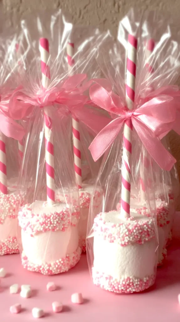 marshmallow pops, pink and white, in cellophane bags 