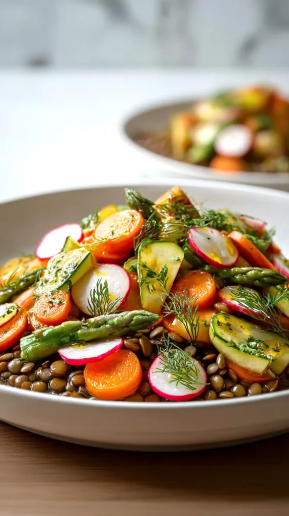 lentil bowl with vegetables for dinner