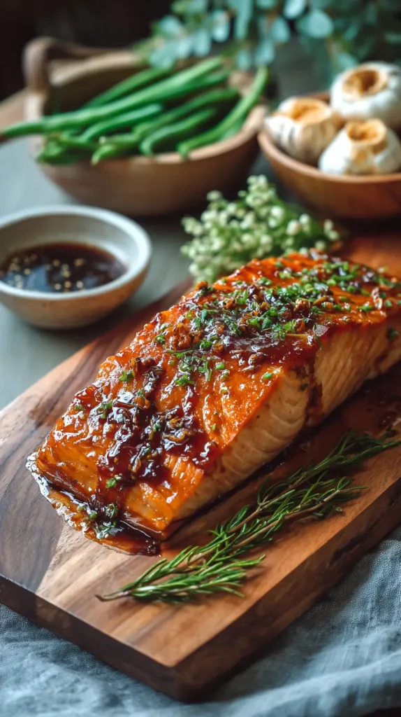 maple glazed salmon with greens