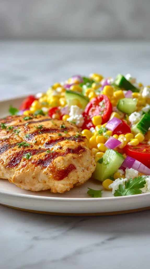 corn salad with a side of chicken breast