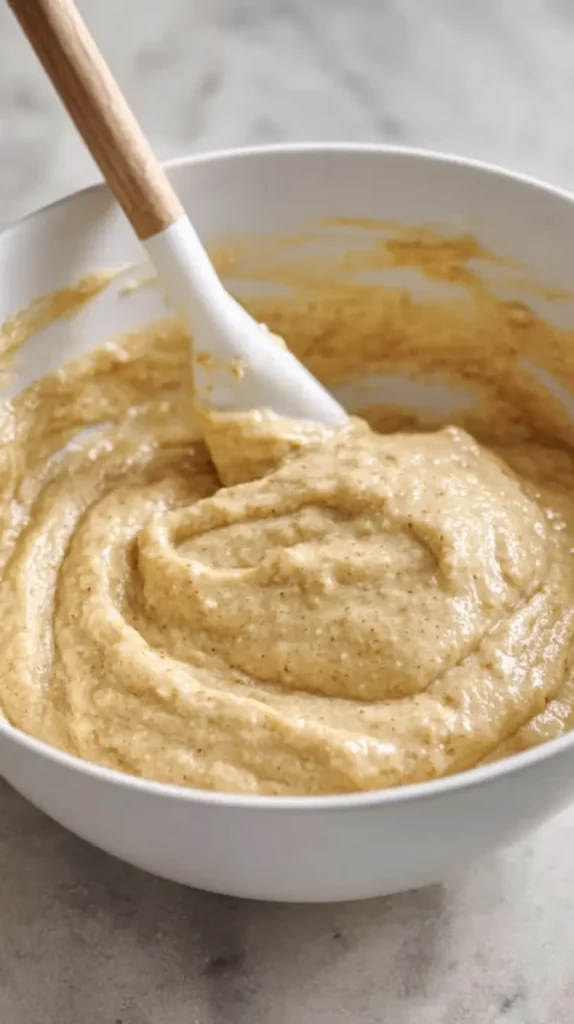 batter being mixed in a bowl with a spatula