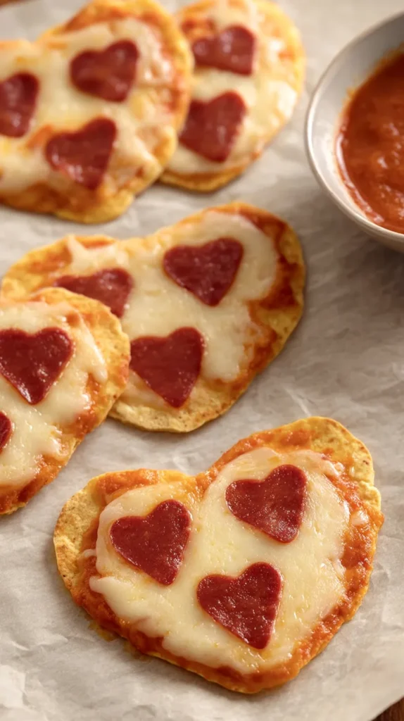 tortilla pizza, heart-shaped, heart pepperoni 